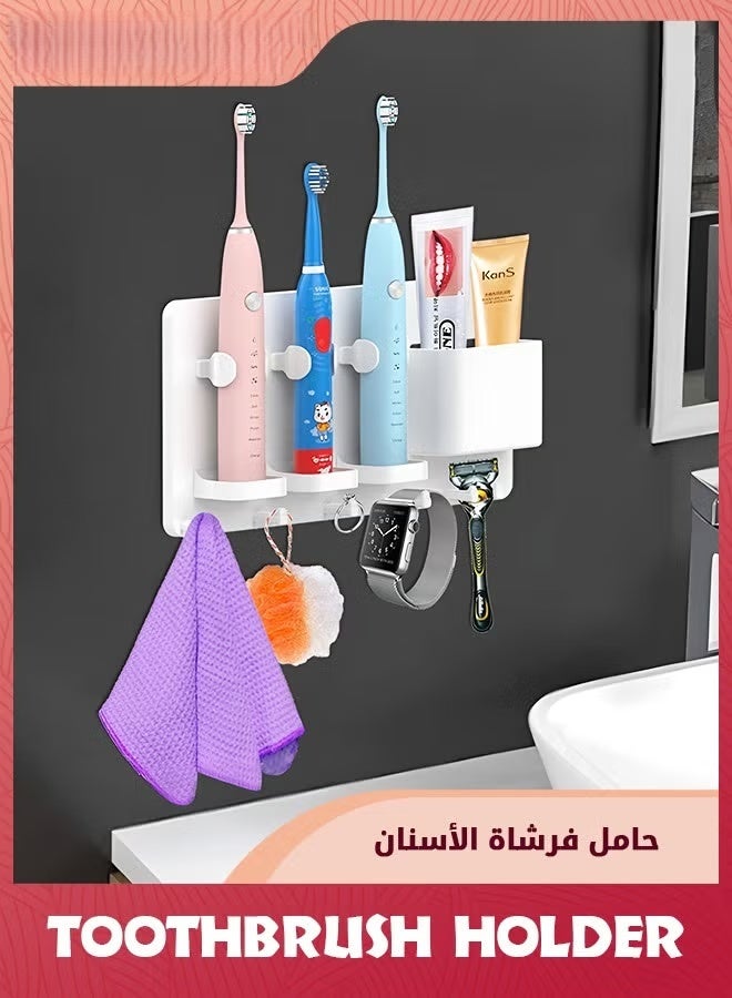 EETU Toothbrush Holder,Wall Mounted Razor Hanger With Hooks,Electric Toothbrush Toothpaste Tableware Holder For Kitchen,Bathroom Organizer - Image 5